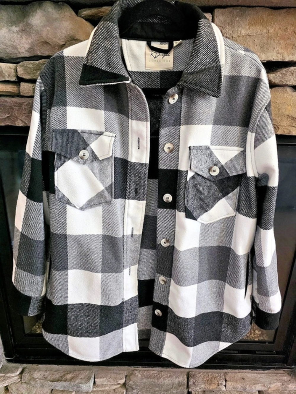 RD Style Conscious Plaid Shacket Black & White Medium